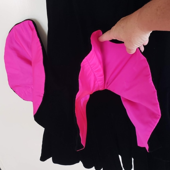 SOLD Vtg 80s Lillie Rubin Velvet Dress Black Ruffled 4 - Picture 10 of 16